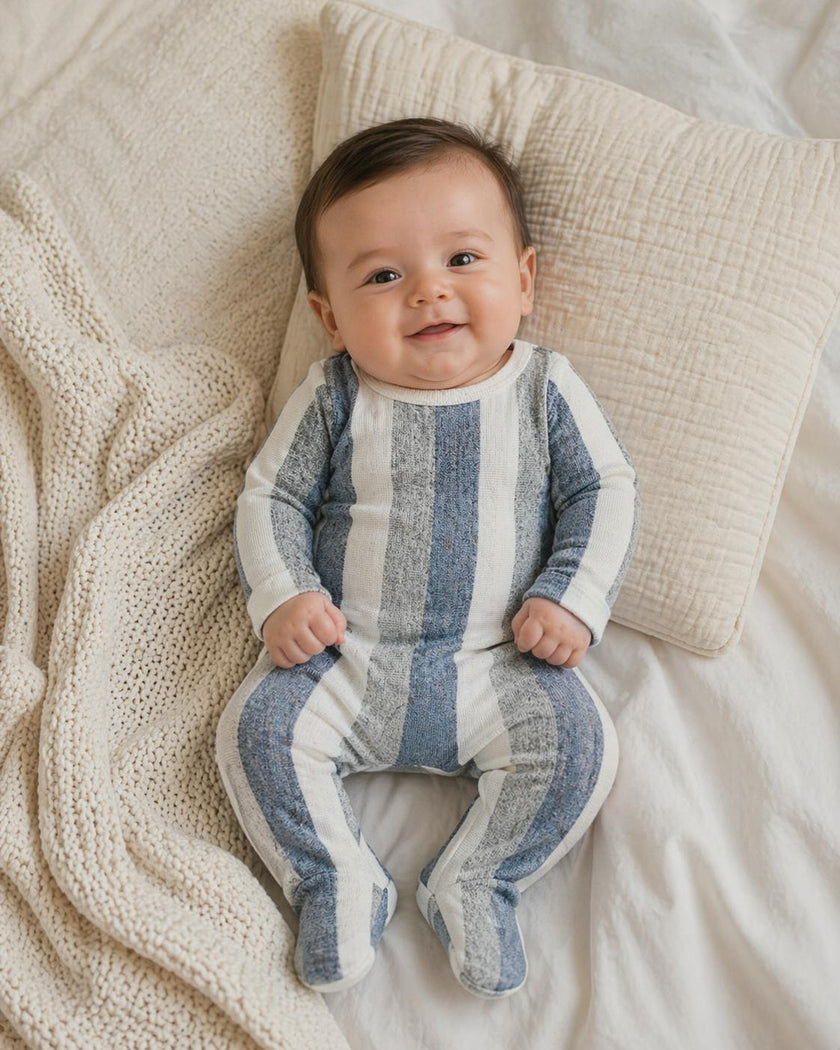 Striped Sweater Knit Long Sleeve Footie