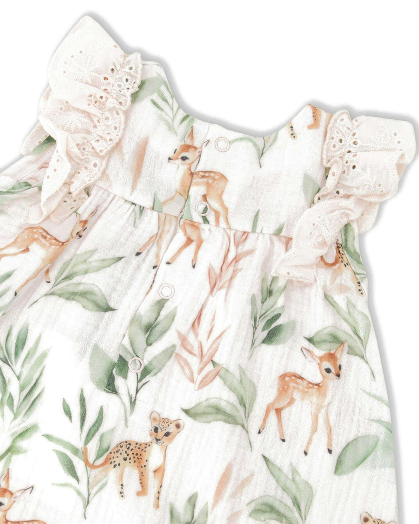 Muslin Dress And Bloomer Set Peach Deer Print