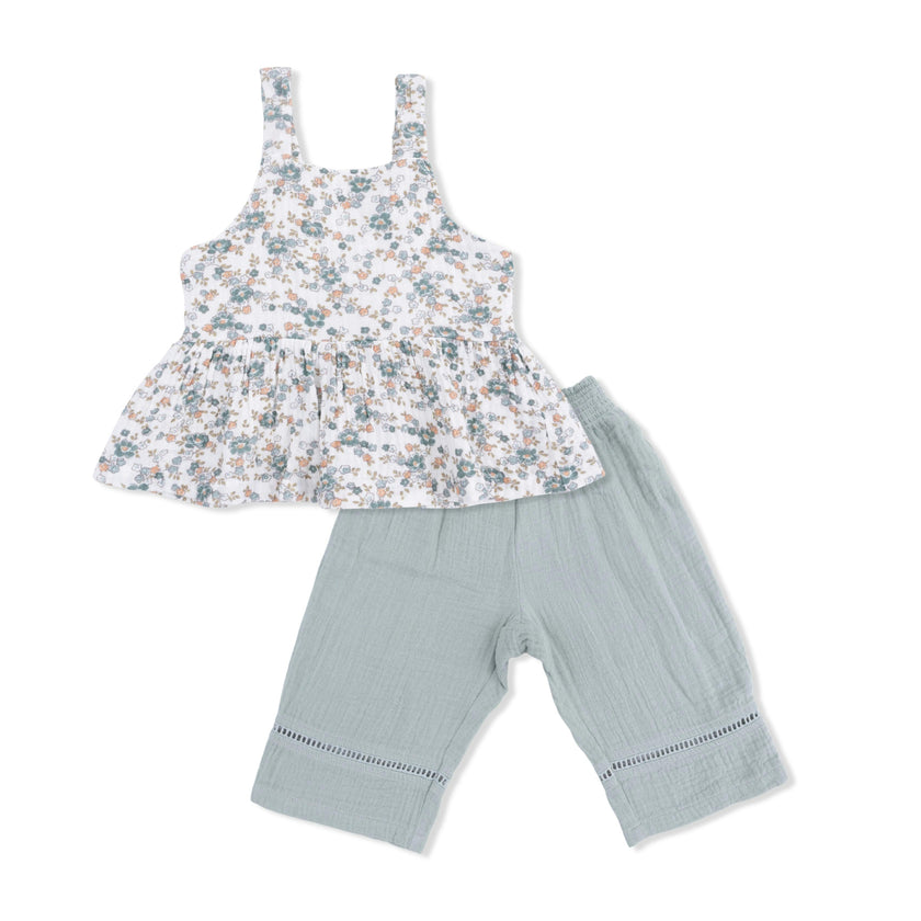 Camille Floral - Peplum Tank with Smocked Waist Pant