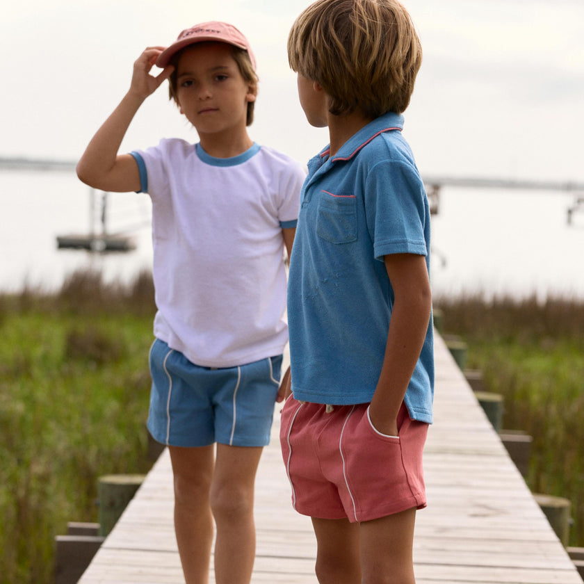 boys cerulean blue french terry polo