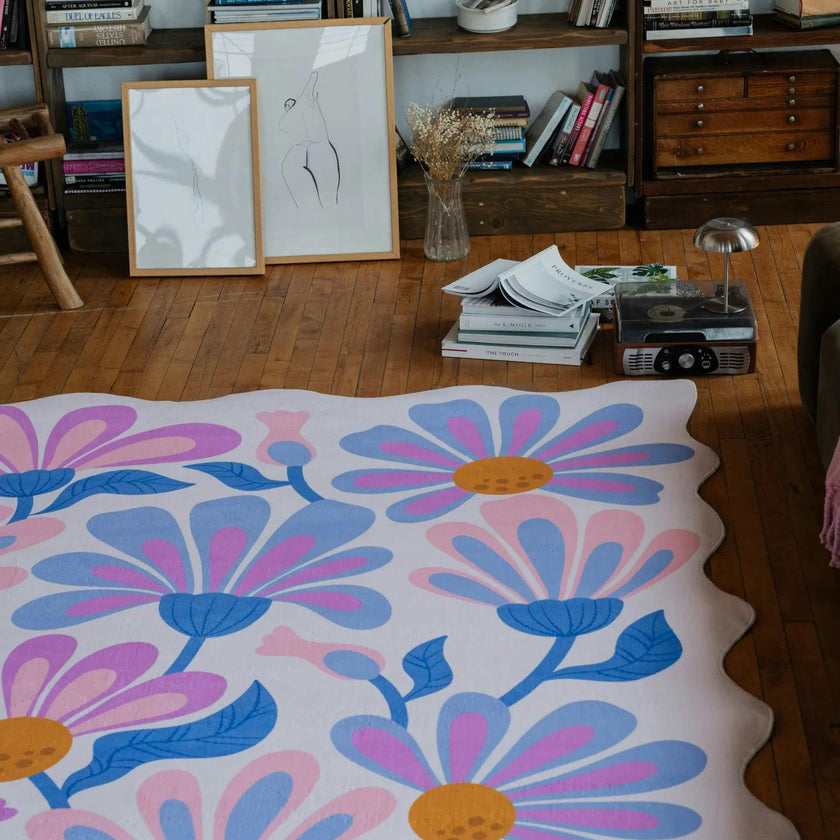 Lavender Base Purple Floral Wavy Rug by Jessica Miller