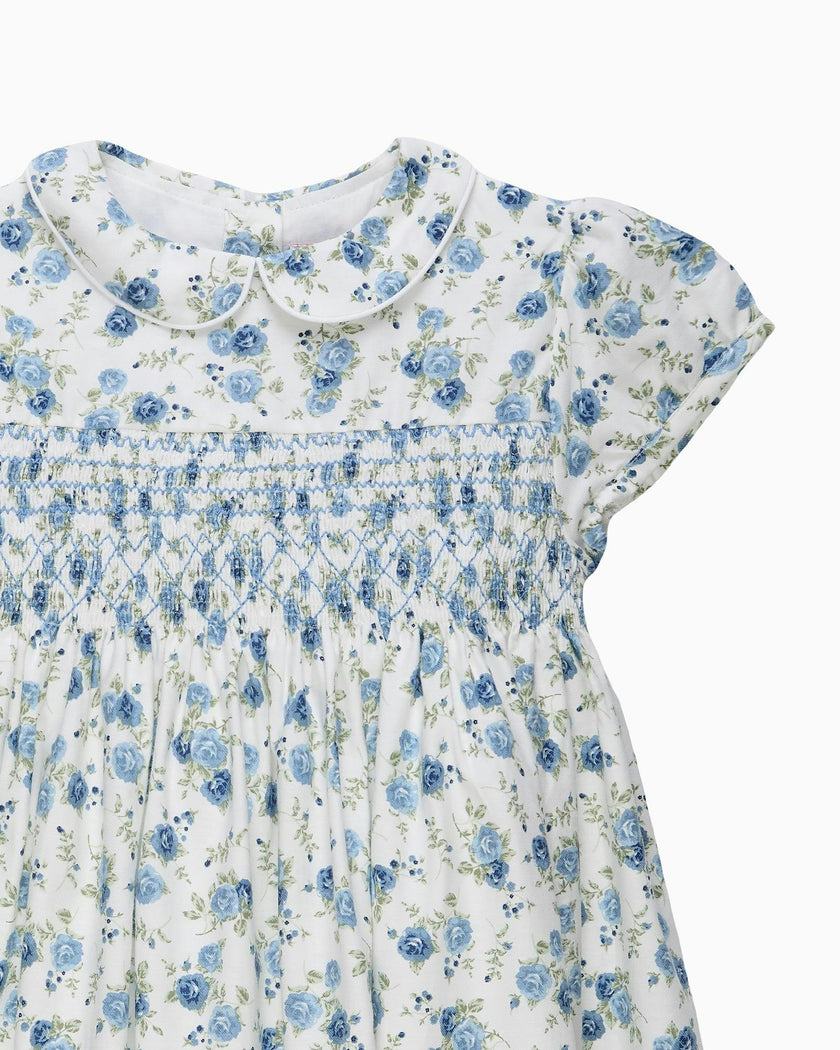 Arabella Rose Floral Smocked Dress in Blue