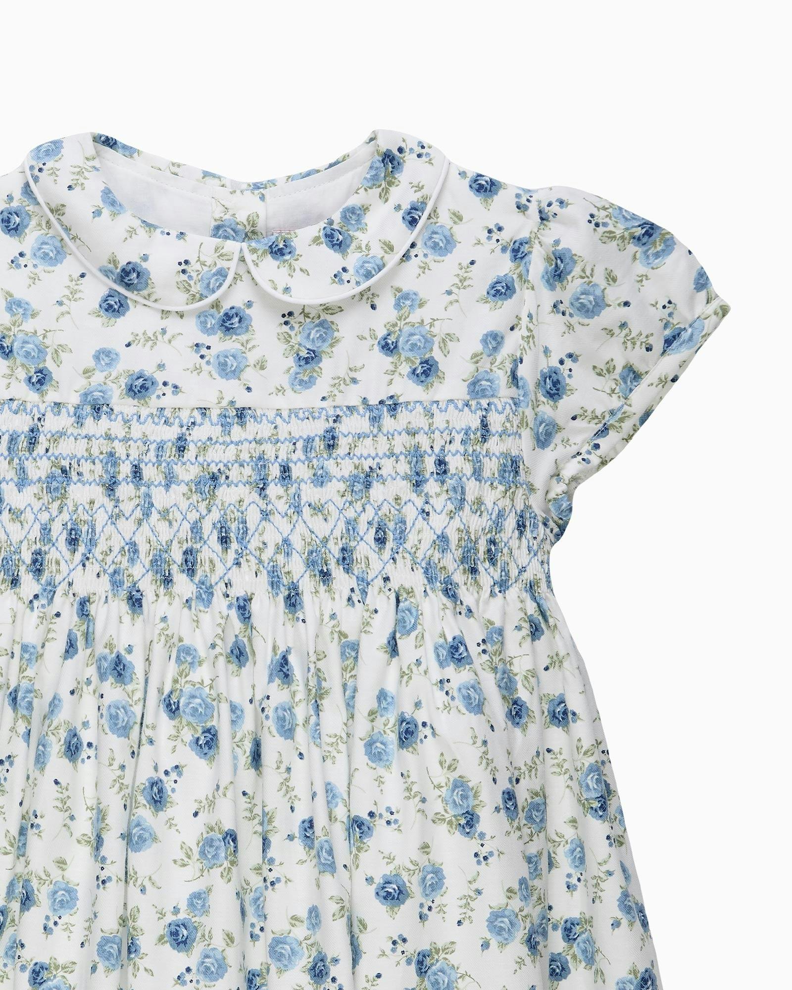 Arabella Rose Floral Smocked Dress in Blue