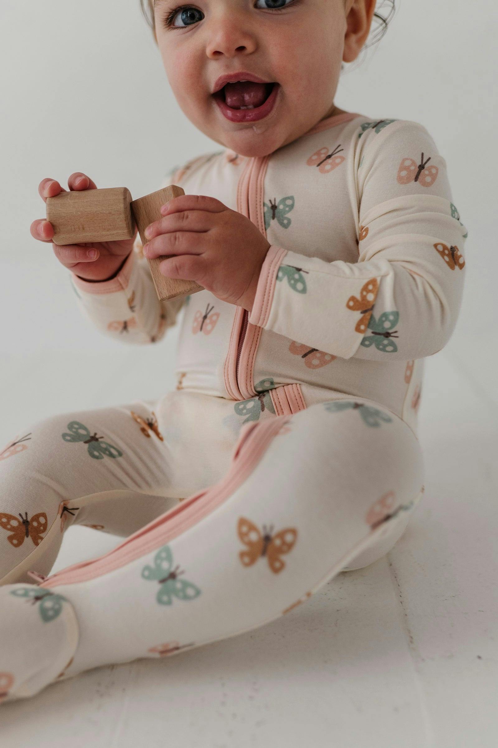 Baby Girl Footie Romper in Pastel Butterflies