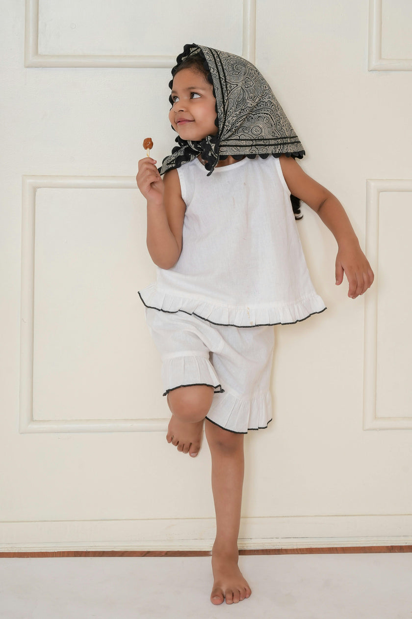 Frill Top and Shorts Set White
