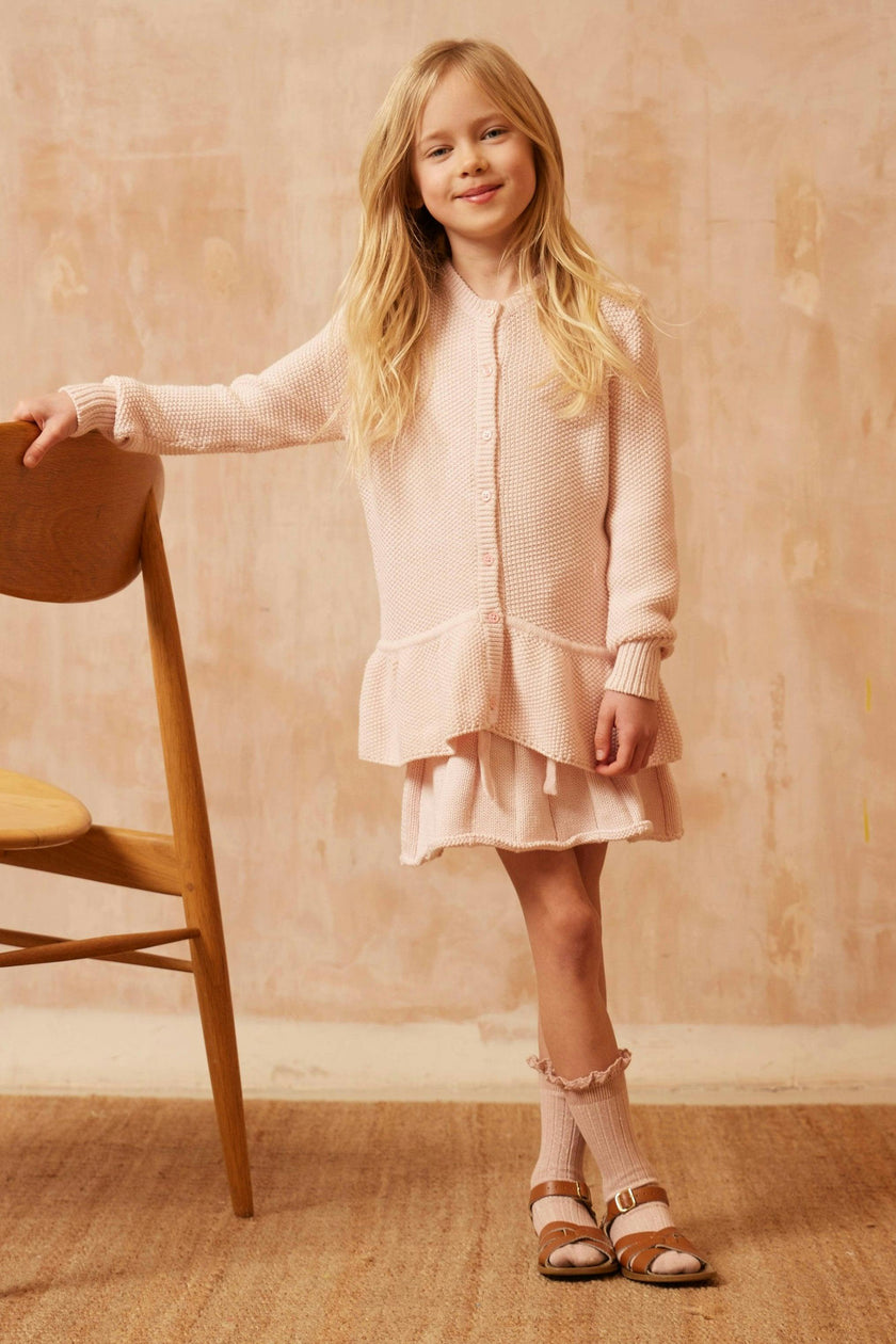 Moss Stitch Ruffled Cardigan | Blush