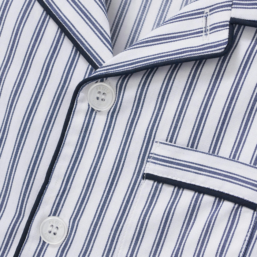 Kid's Twill Pajama Set in Navy French Ticking