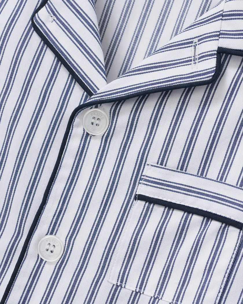 Kid's Twill Pajama Set in Navy French Ticking