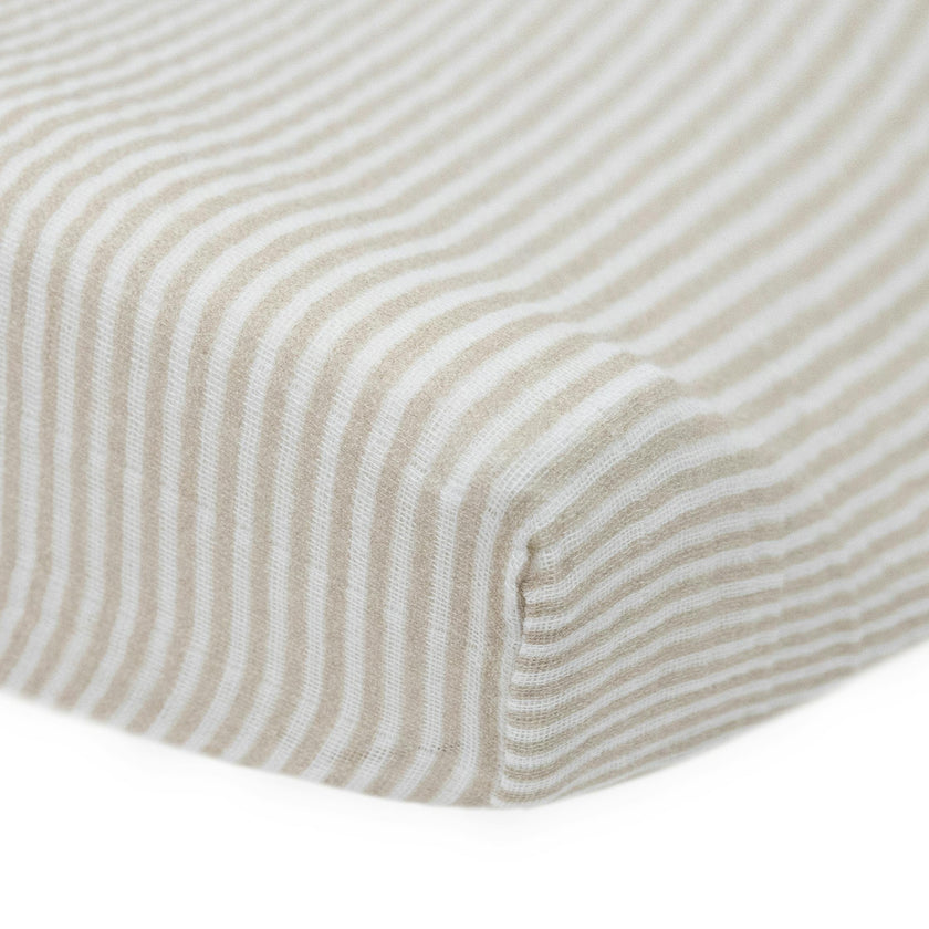 Organic Cotton Muslin Changing Pad Cover - Sand Stripe