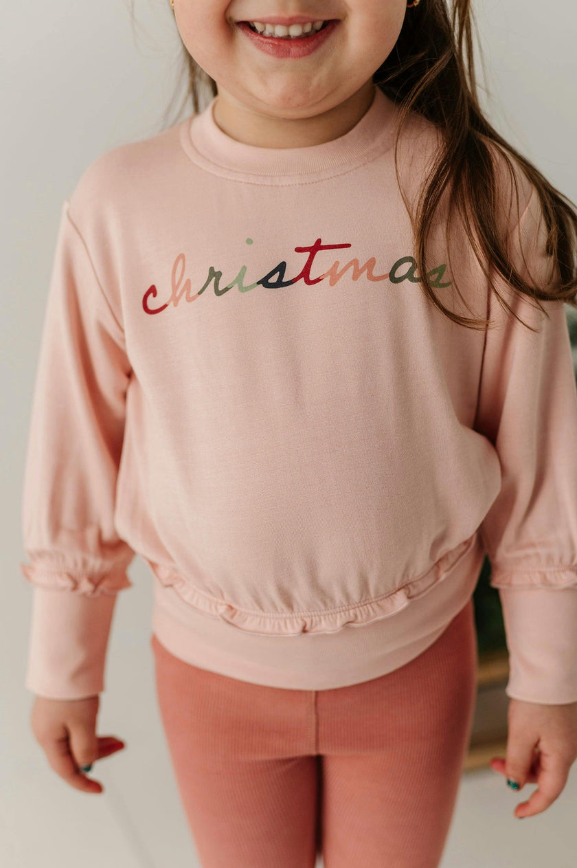 Girls Ruffle Hem Sweatshirt in Christmas