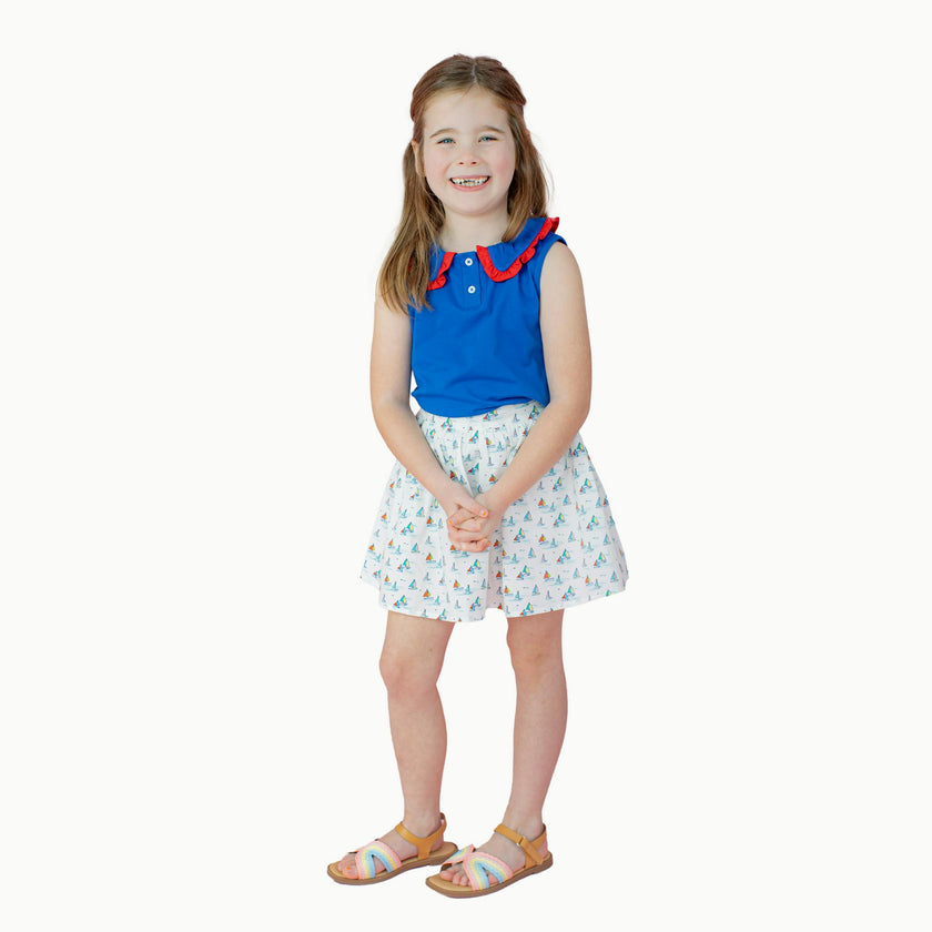 Pleated Tennis Tank in Blue/Red