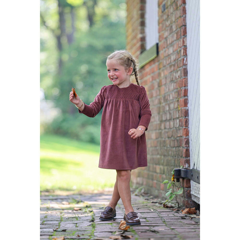 Royal Velvet Smocked Shect & Cuff A-Line Dress