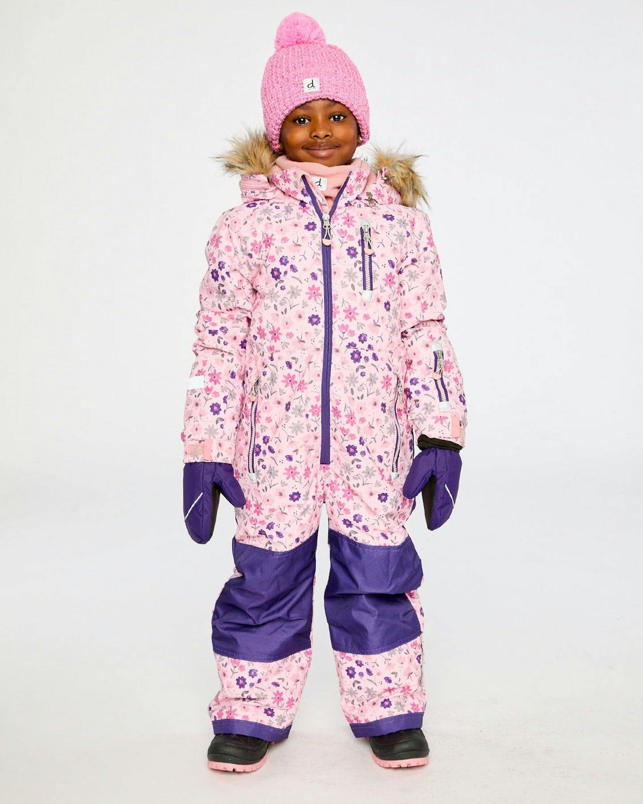 Kids One Piece Play Snowsuit Pink Mini Flower Print