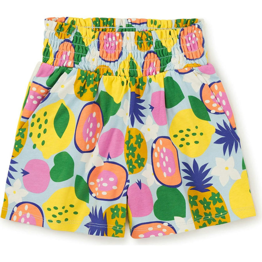 Paperbag Smocked High-Waist Mid-Thigh Shorts, Multi
