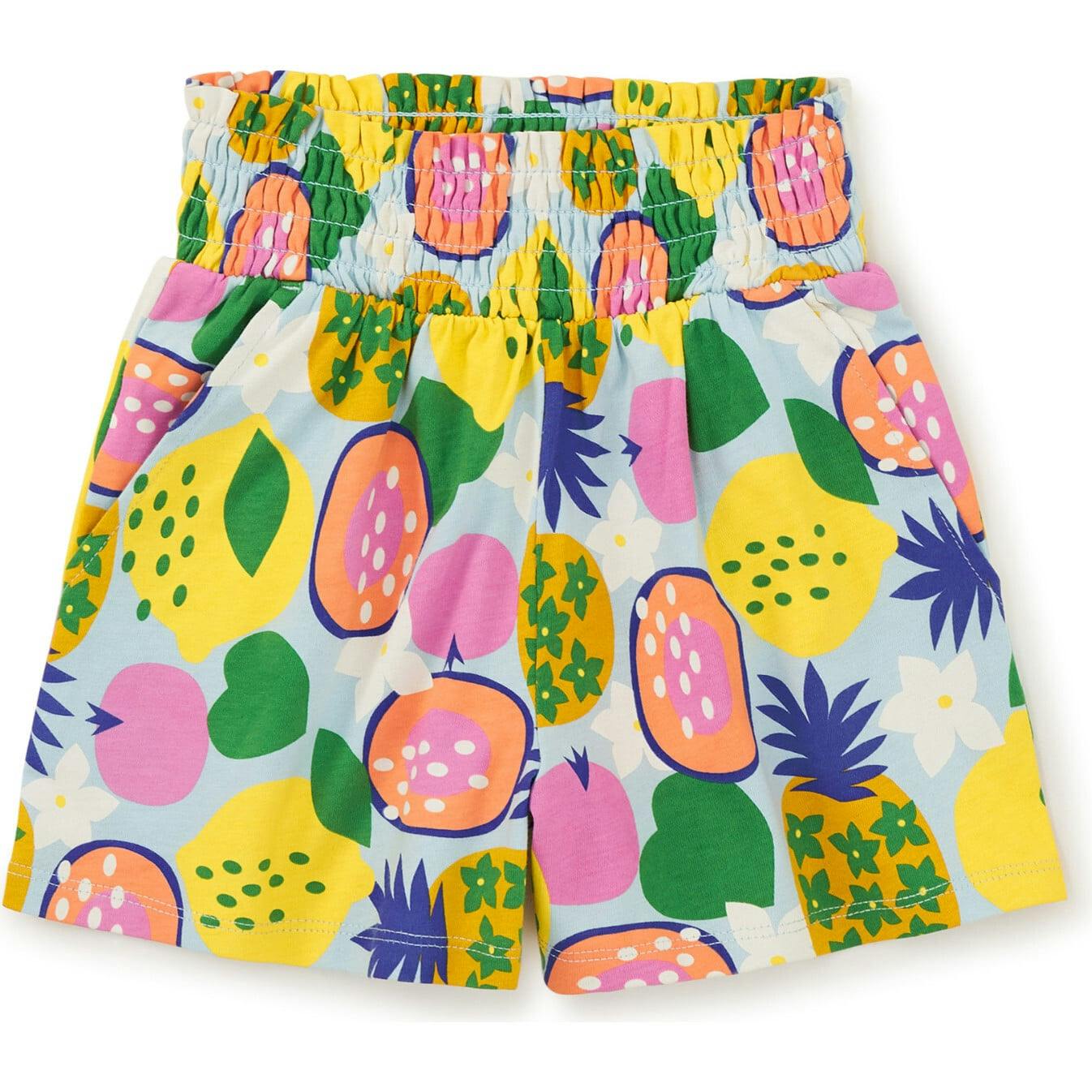 Paperbag Smocked High-Waist Mid-Thigh Shorts, Multi