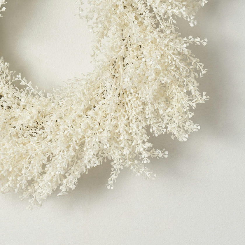 Frosted Shimmer Cream Baby's Breath Gypsophila Christmas Front Door Mantel Wreath 20"