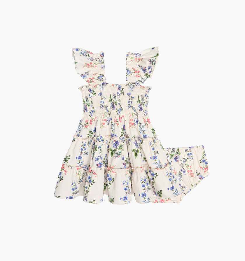 The Baby Ellie Nap Dress - Pink Scallop Bow Chintz