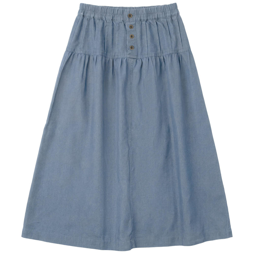 Button Denim Midi Skirt