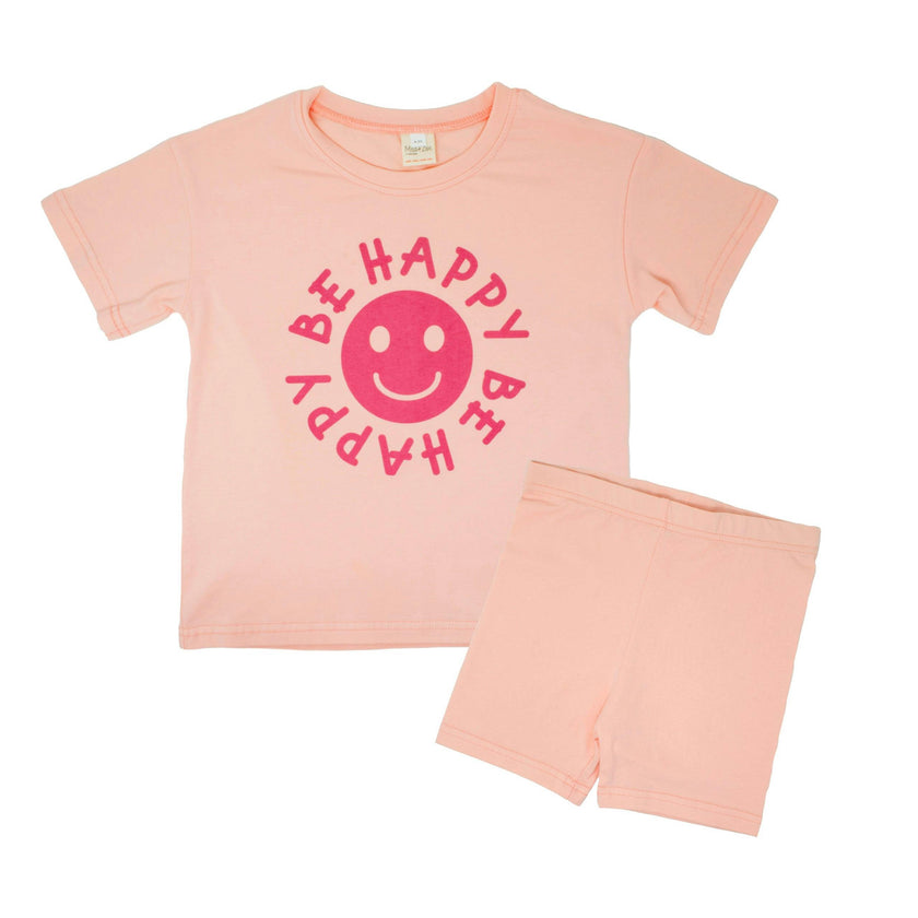 Happy Face "BE HAPPY" Message T-Shirt and Short Set Kids