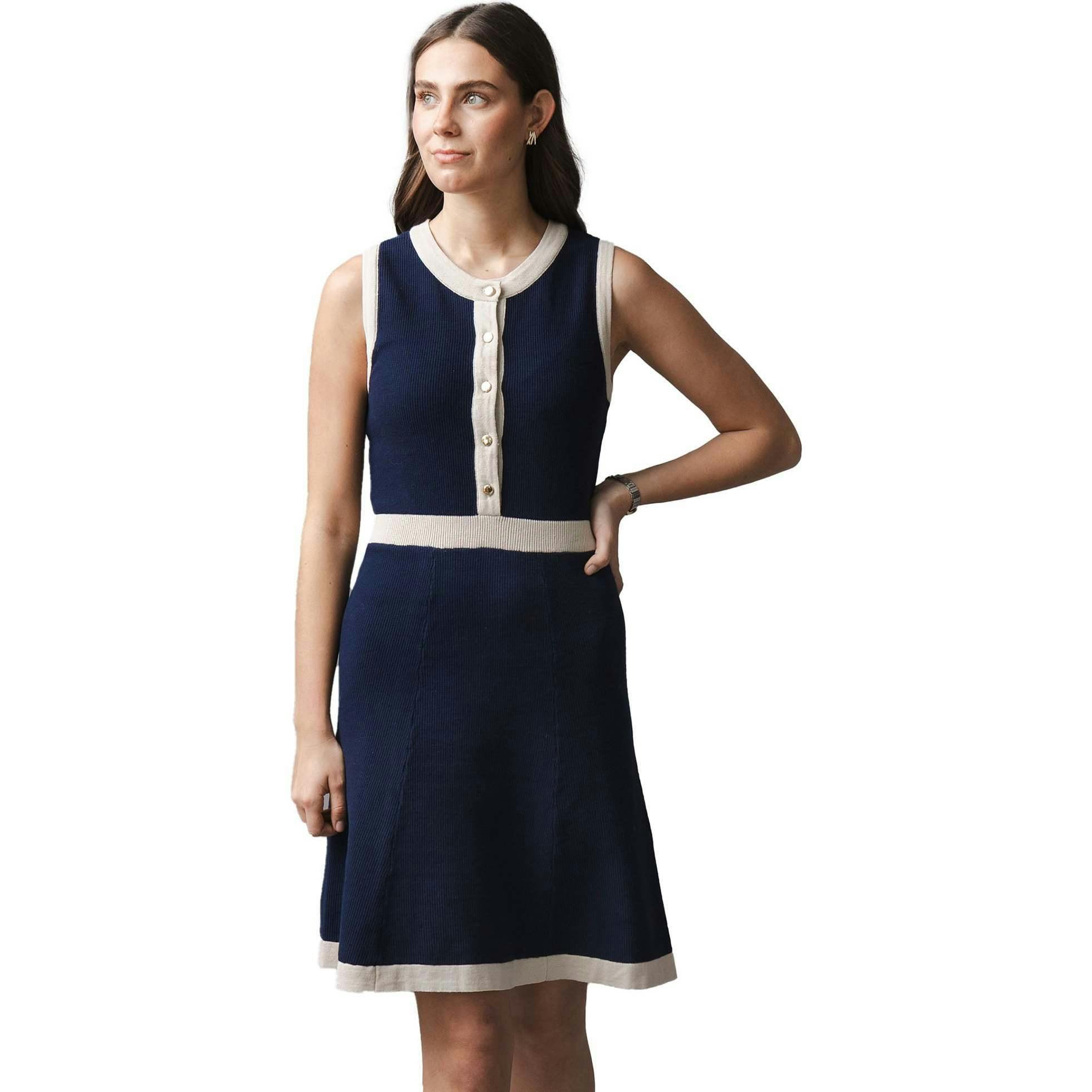 Organic Sleeveless Button Front Sweater Dress, Blue