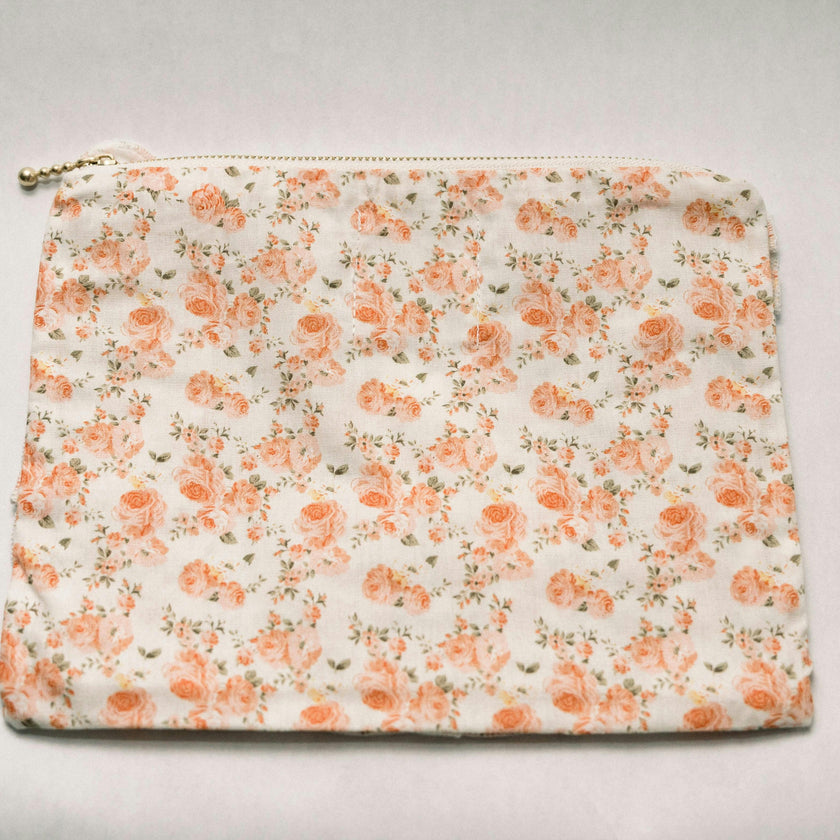 Coral Petal Blooms Timeless Floral Ruffle Zipper Pouch