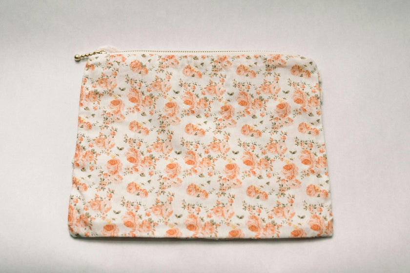 Coral Petal Blooms Timeless Floral Ruffle Zipper Pouch