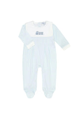 Blue Herringbone Embroidered Collared Footie