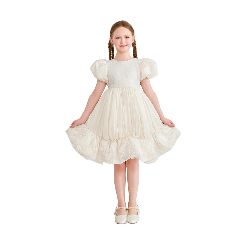 Cream Aurora Glitter Party Dress