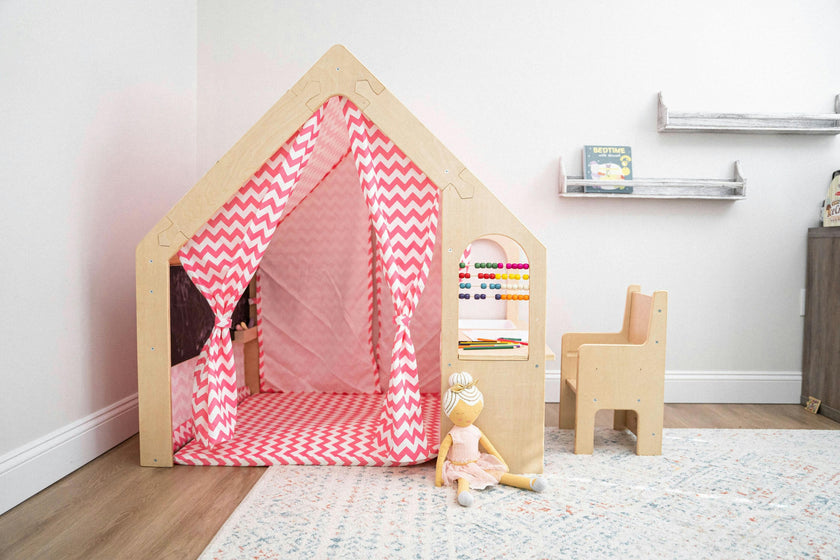 Flair | Indoor Wooden Playhouse with Desk, Chair & Chalkboard for Toddlers and Kids
