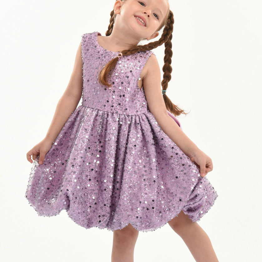 Purple Ainsley Sequin Bow Dress