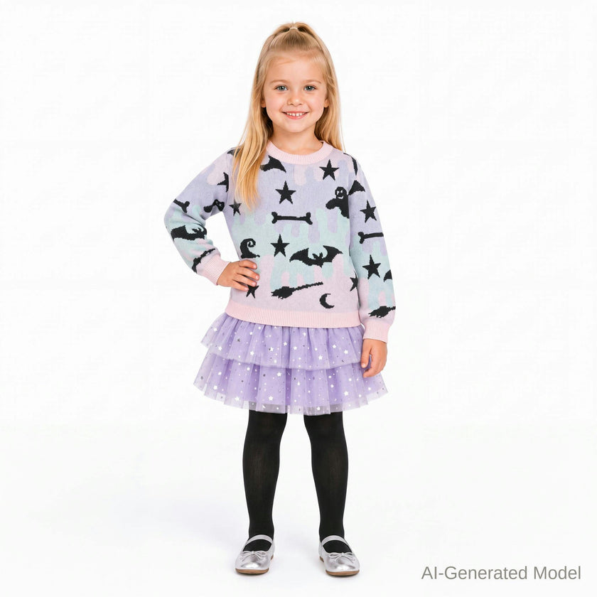 Girls Sweater & Tiered Skirt Set | Purple Halloween