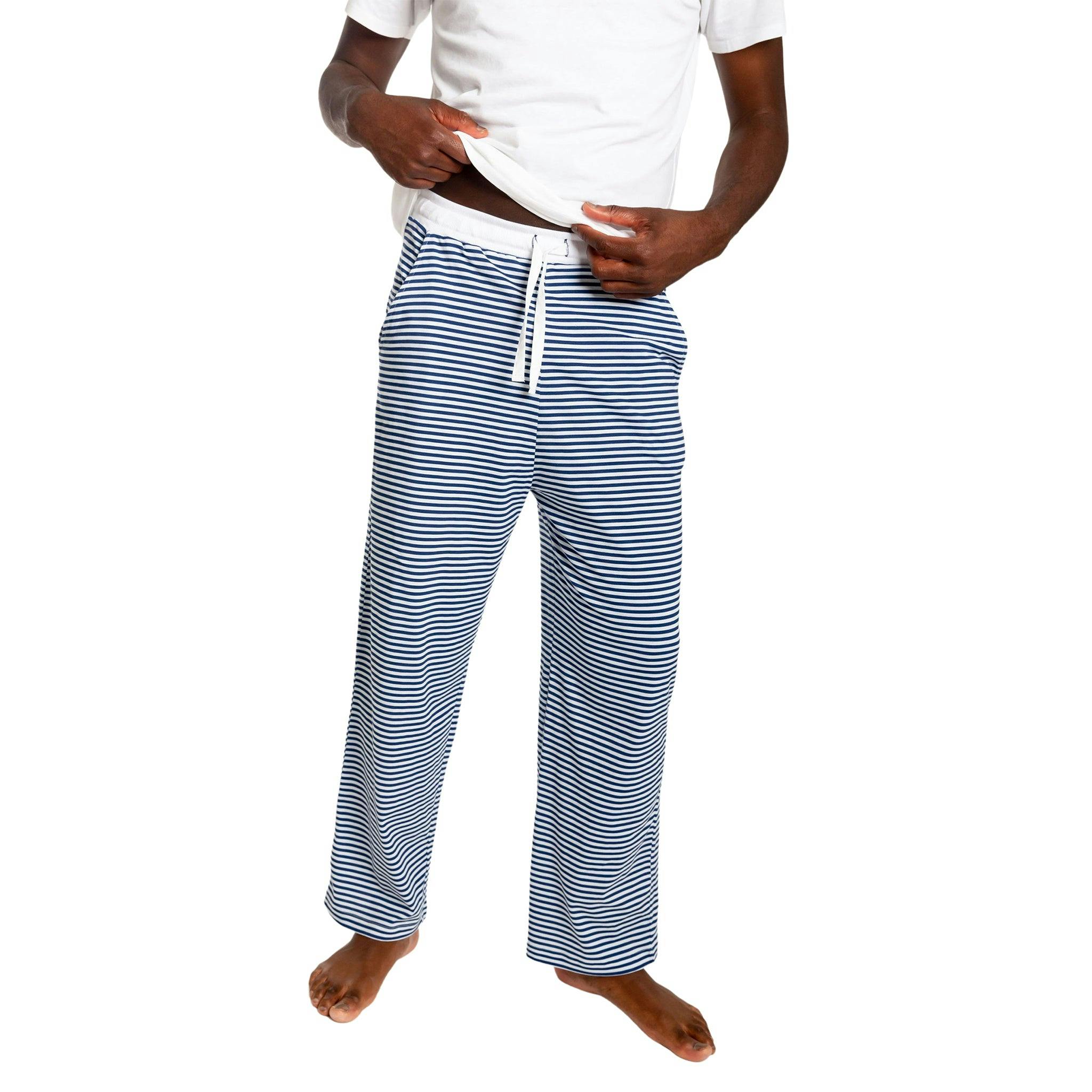 Men's Marina Jersey PJ Pants - Navy Stripe Organic Stretch Cotton