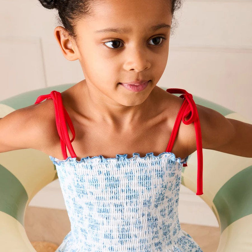 Audrey Toile Smocked Detail Swimsuit in Blue (12mths- 10yrs)