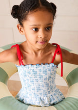 Audrey Toile Smocked Detail Swimsuit in Blue (12mths- 10yrs)