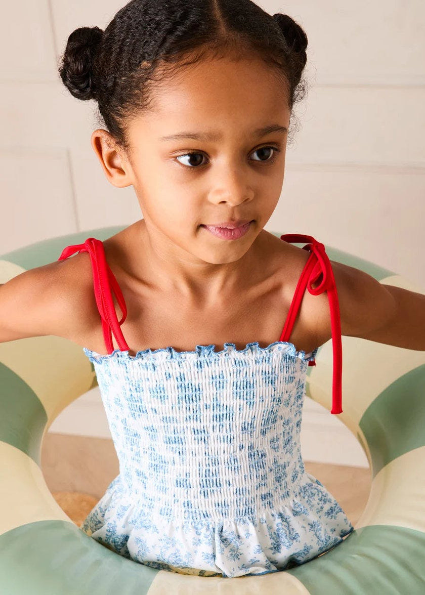 Audrey Toile Smocked Detail Swimsuit in Blue (12mths- 10yrs)