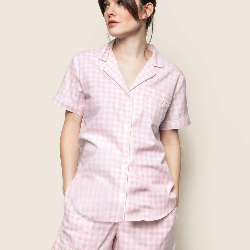 Women's Twill Pajama Short Set in Pink Gingham