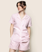 Women's Twill Pajama Short Set in Pink Gingham