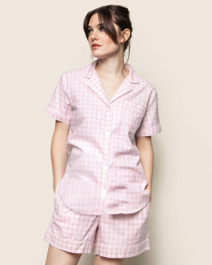 Women's Twill Pajama Short Set in Pink Gingham