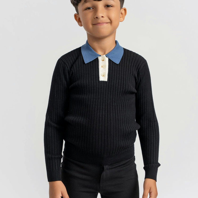 Multi Polo Rib Sweater Black