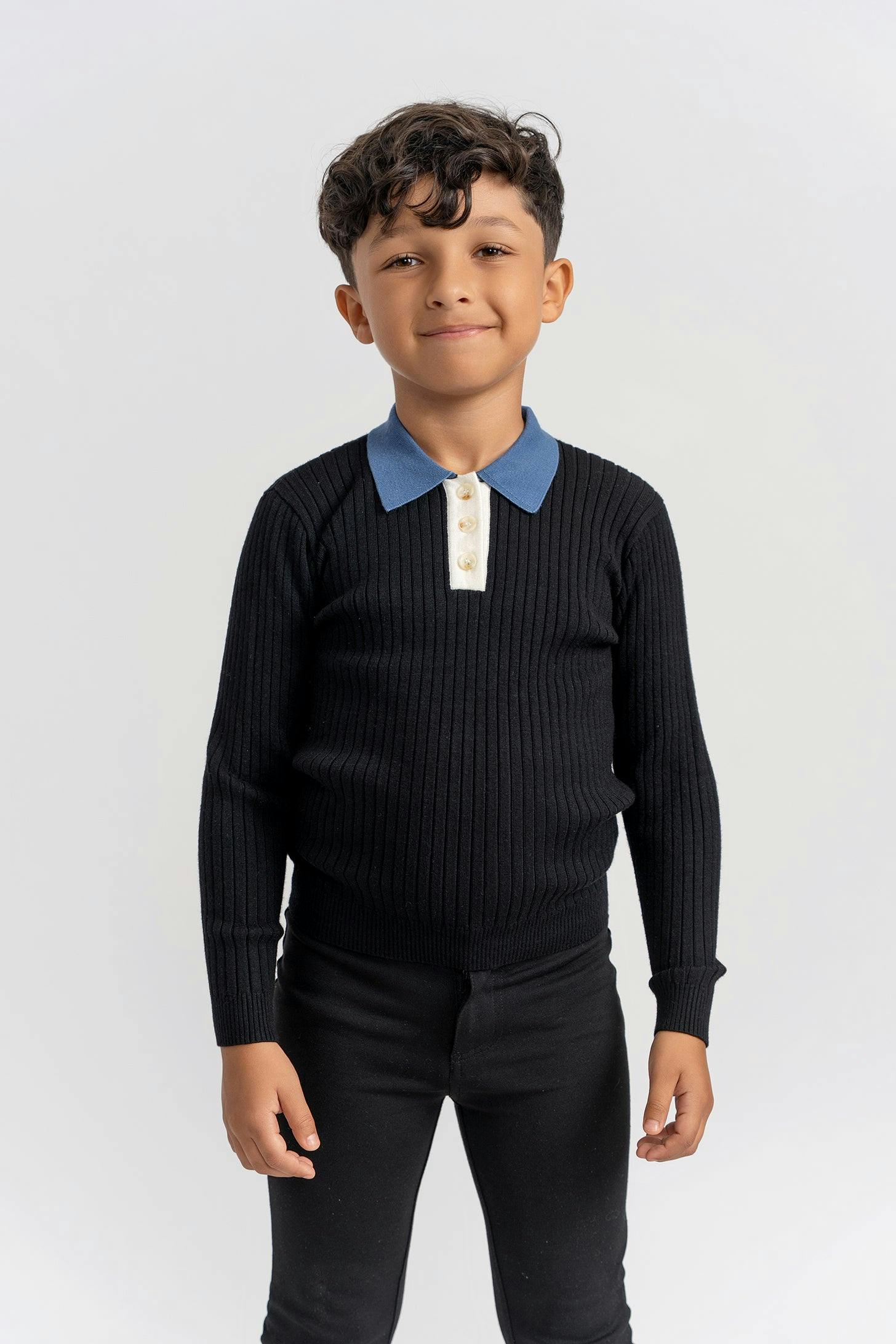 Multi Polo Rib Sweater Black