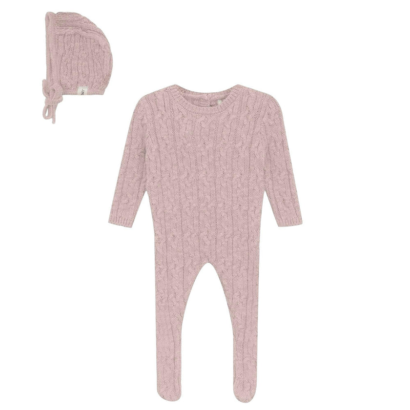 Mix Cable Knit Button Front Romper and Hat Two Piece Set