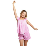 Women's Hepburn Gingham Pink Frill Tank PJ Set
