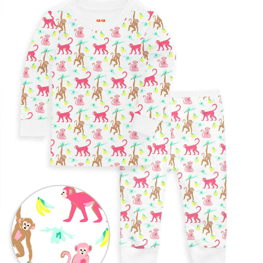 The Organic Long Sleeve Pajama Set [Monkeying Around Pink]