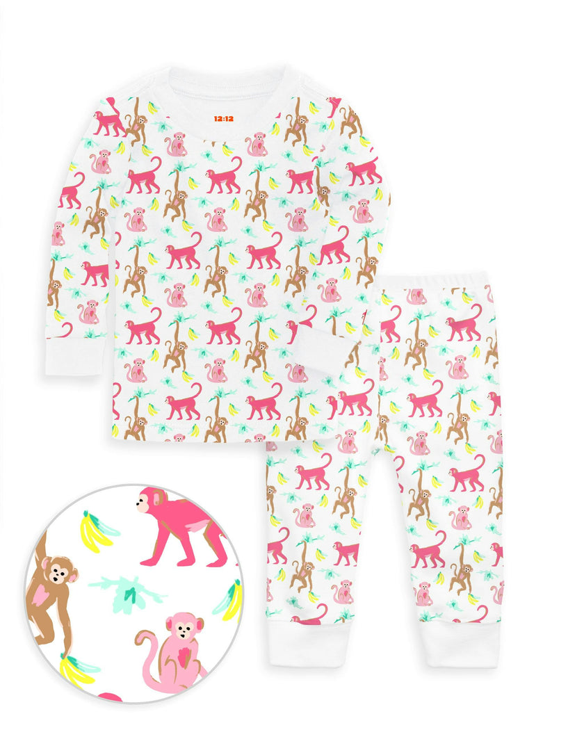 The Organic Long Sleeve Pajama Set [Monkeying Around Pink]