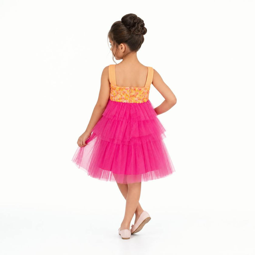 Pink Lemonade Sequin Tiered Tulle Birthday Dress for Girls