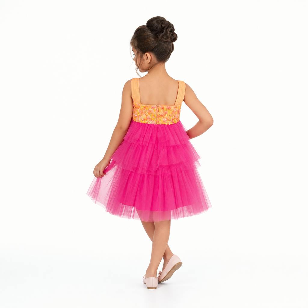 Pink Lemonade Sequin Tiered Tulle Birthday Dress for Girls