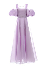 Lavender Thea Puff-Sleeve Dress