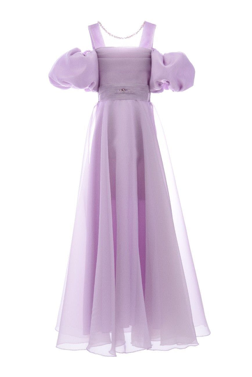 Lavender Thea Puff-Sleeve Dress