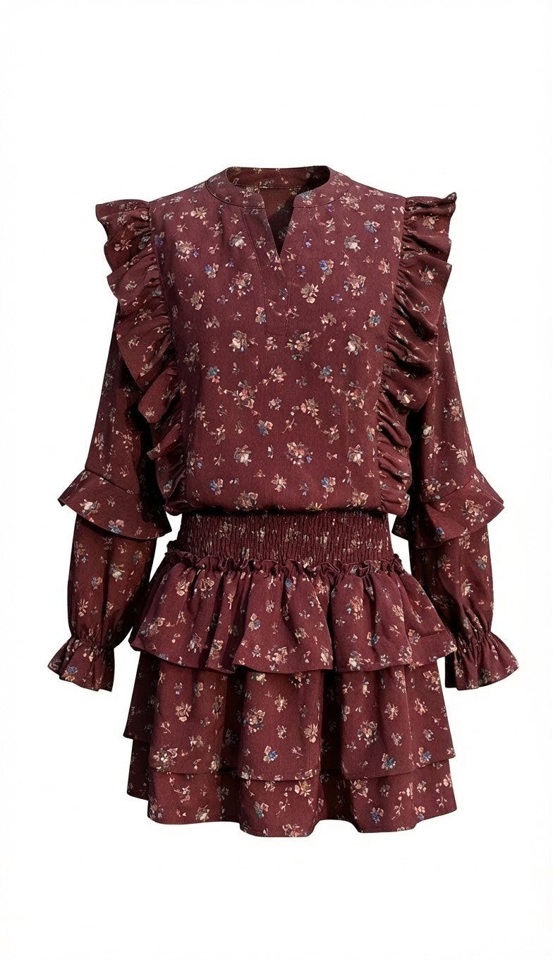 Campbell Dress Burgundy Vintage Floral