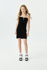 Ella Black Velour Diamond Bow Dress